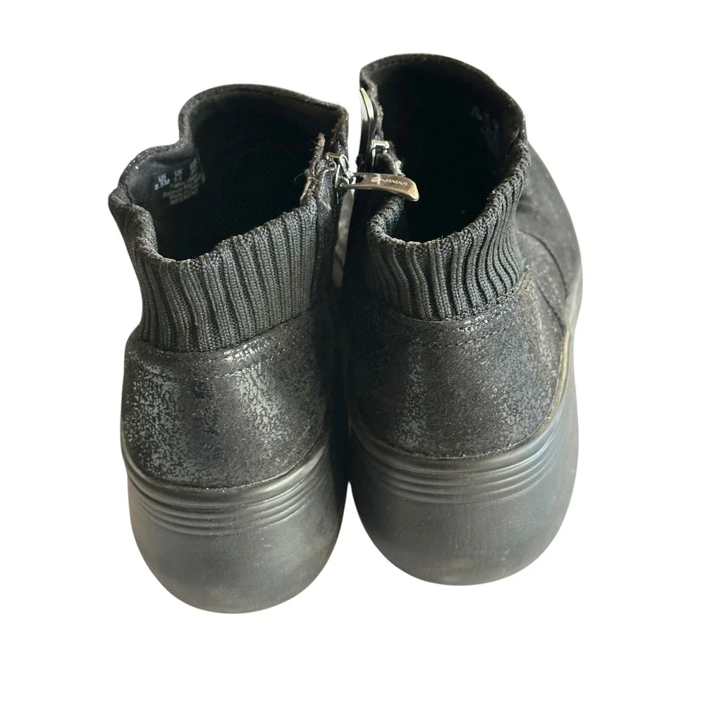 Women's Black Metallic Sparkle‎ Wedge Ankle Boots Side Zip Comfort Weekend 8.5M